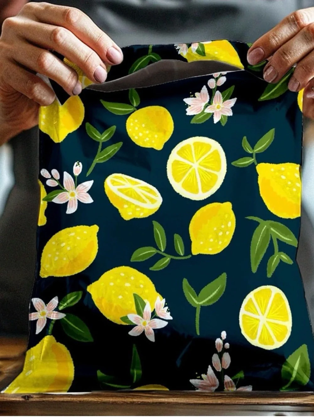 20 - Navy Lemon Print Poly Mailers 10x13